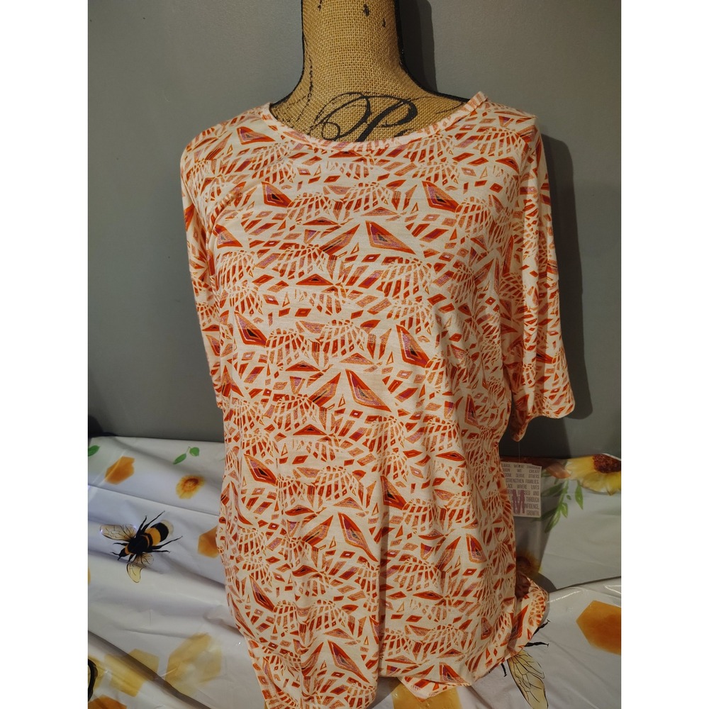 LuLaRoe Irma Tunic Top Medium Orange Purple Geometric Abstract Print NWT